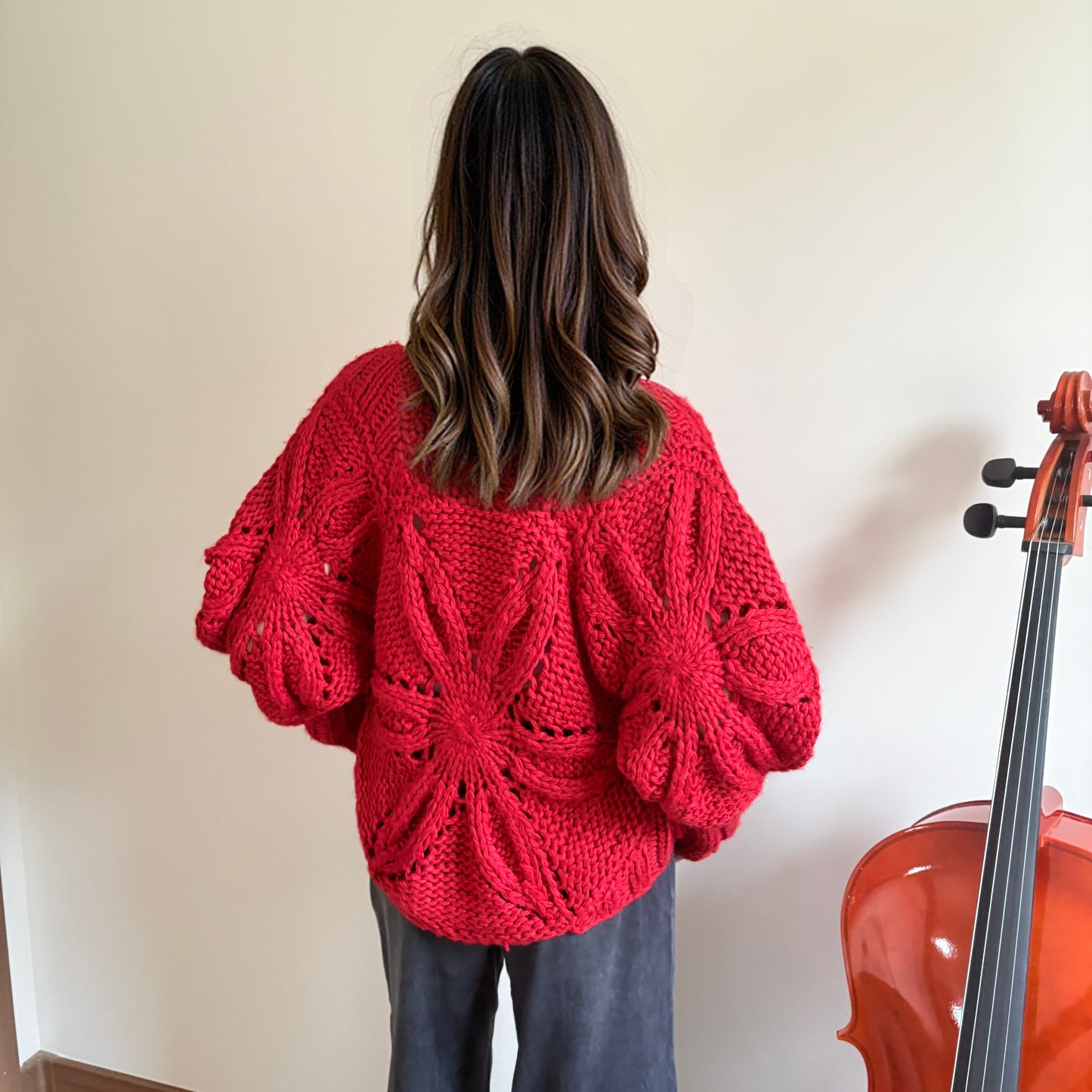 Vibrant Red Hand-Crocheted Floral Statement Sweater