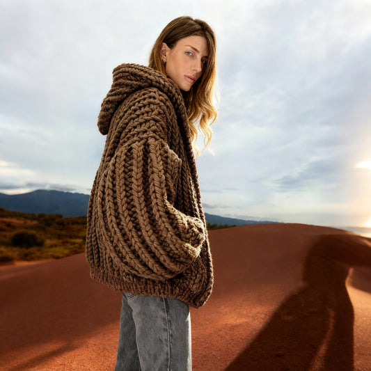 Chunky Knit Hooded Coat - Your Cozy Autumn & Winter Essential