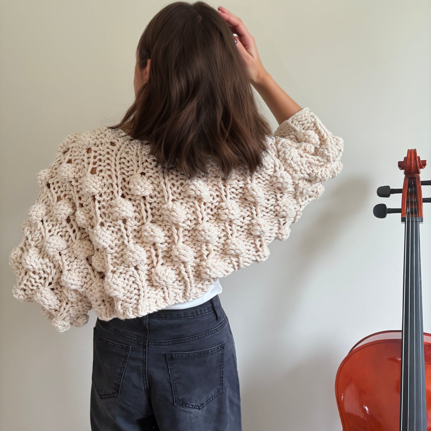 Handmade Crochet Pompom Sweater - Unique Textured Knit Top