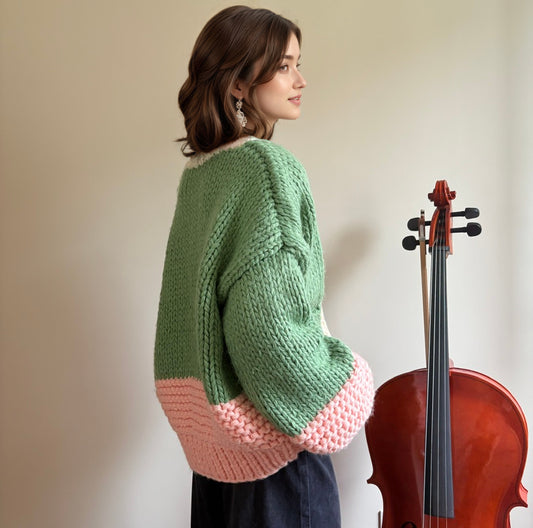 Color - Block Chunky Knit Cardigan