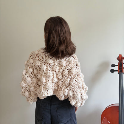 Handmade Crochet Pompom Sweater - Unique Textured Knit Top