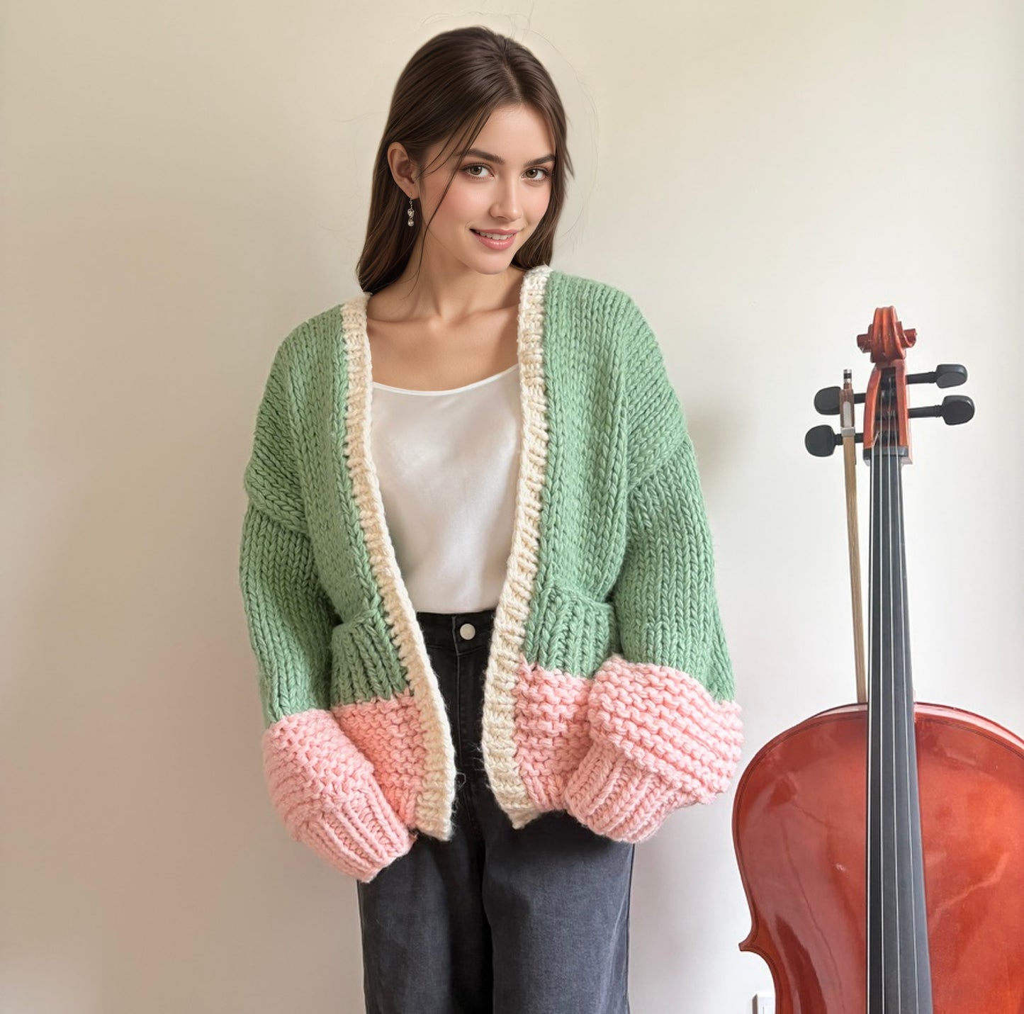 Color - Block Chunky Knit Cardigan