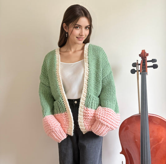 Color - Block Chunky Knit Cardigan