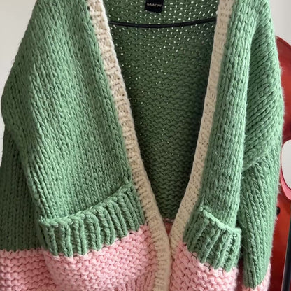 Color - Block Chunky Knit Cardigan