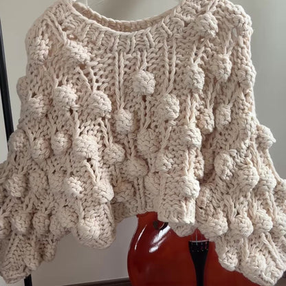 Handmade Crochet Pompom Sweater - Unique Textured Knit Top