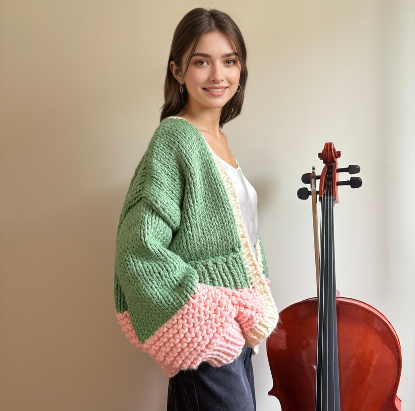 Color - Block Chunky Knit Cardigan