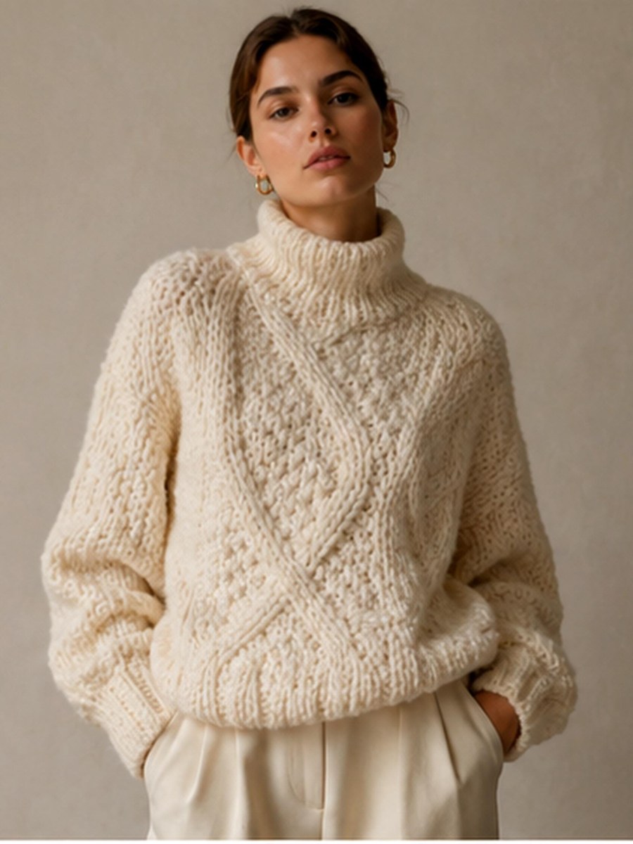 Cream ivory cable knit turtleneck